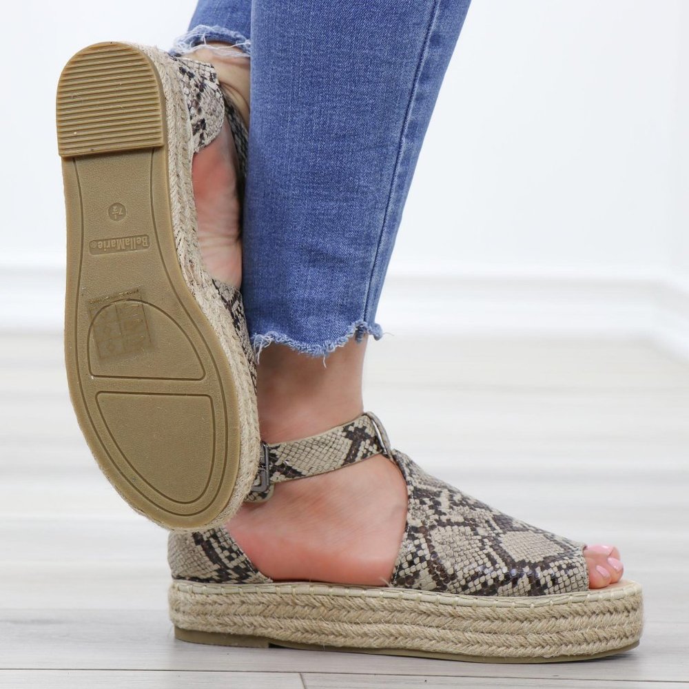 Espadrille Platform Snake Print Ankle Strap Sandal - Picture 8 of 14